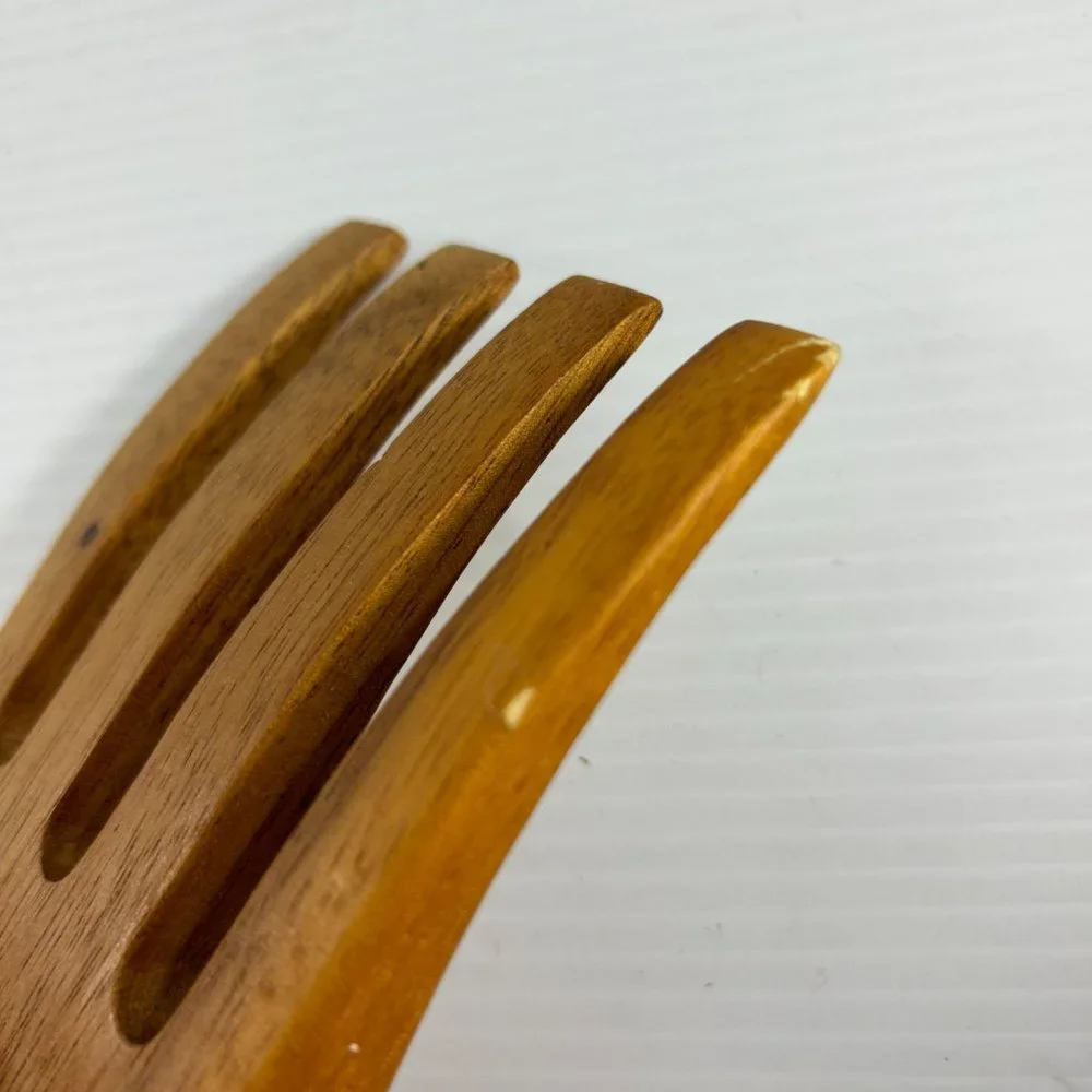Wood Salad Pasta Server Hands Bear Claws Modern 6.5